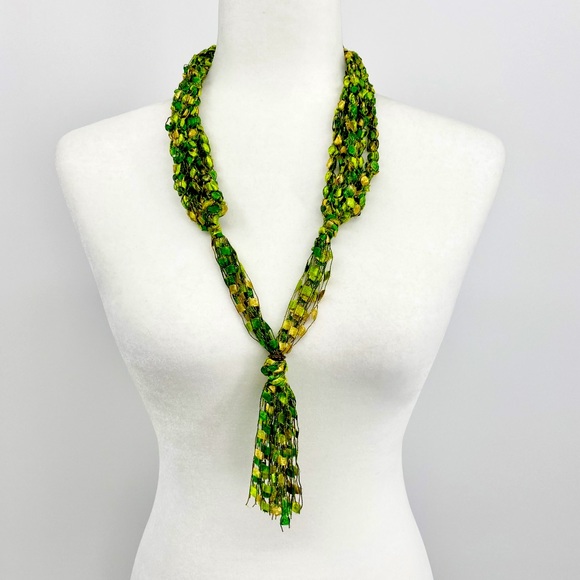 Artisan Jewelry - Artisan Green Tassel Tie Statement Necklace